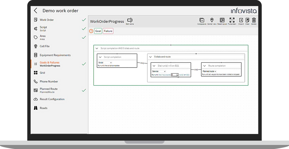 Screen capture of how to configure work orders in TEMS Paragon
