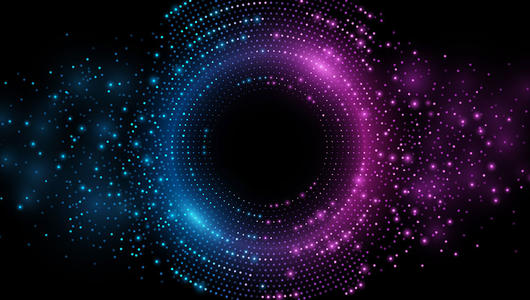 Open API manifesto. Futuristic digital circles of blue and purple glowing dots.