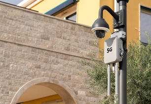 Wi-Fi transmitters with 5G network on the city street